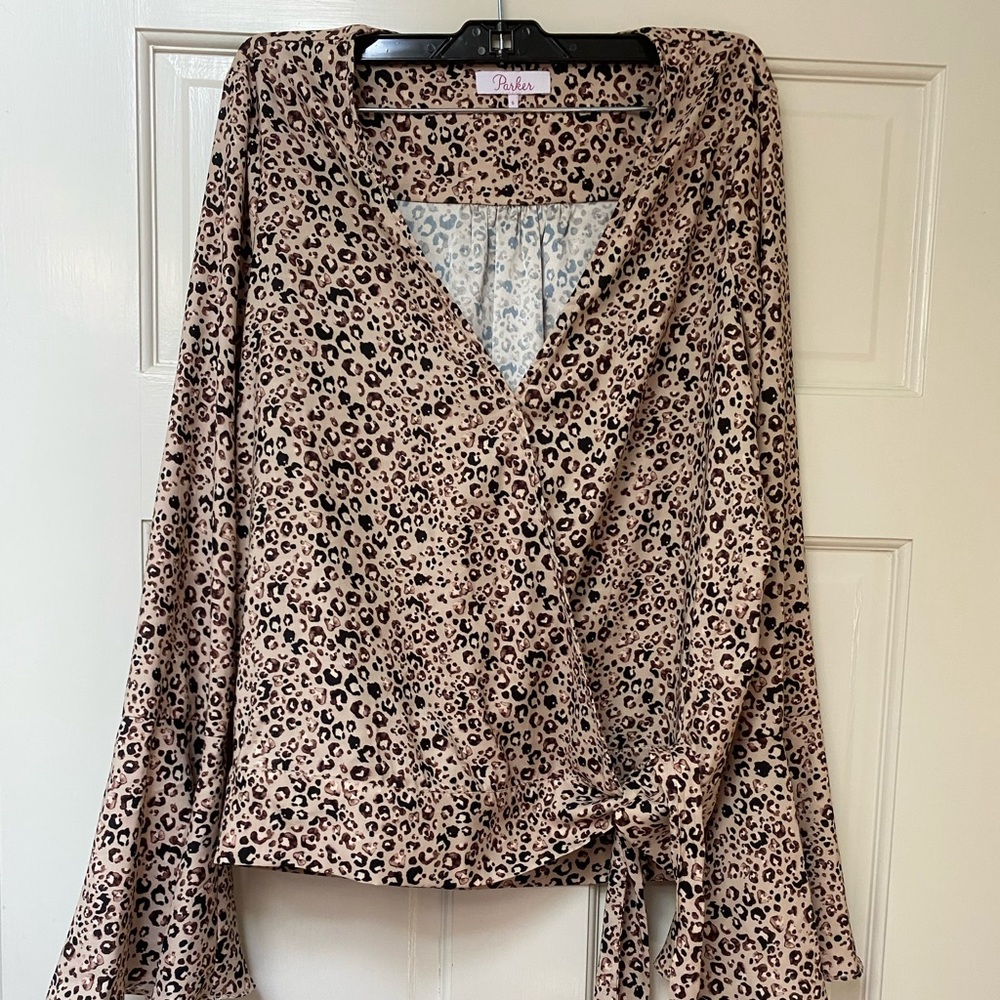Parker cheetah print long sleeve tie top